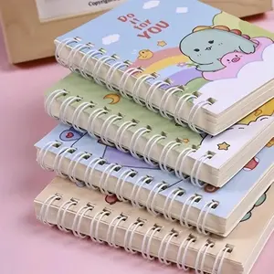4 Piece Thick Small Coil Book Cartoon Horizontal Line Notebook, Portable Pocket Diary for Students, School Supplies, Back to School, Spiral Notebook Journal, Spiral Bound Notepad