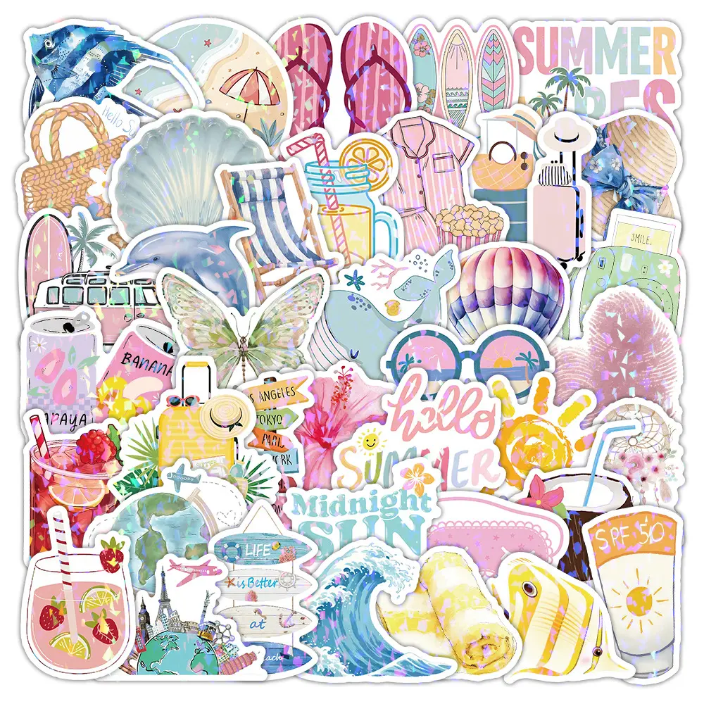 50pcs Holiday Travel Holographic Laser Stickers, Decal Sticker, Suitable for Scrapbooks, Diaries, Laptops, Water Bottles, Cars, Etc., Featuring Faith-based Designs and Positive Messages—perfect Gifts.