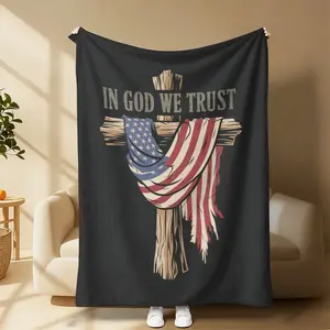 In God We Trust Cross American Flag Blanket,US Flag Wooden Cross Print Fleece Throw Blanket,Patriotic Religious Art Blanket For Sofa Bed Nap Couch Use,Indoor Warm Throw Home Decor,Birthday Graduation Xmas Gift For Patriotic Christian Believers Collectors