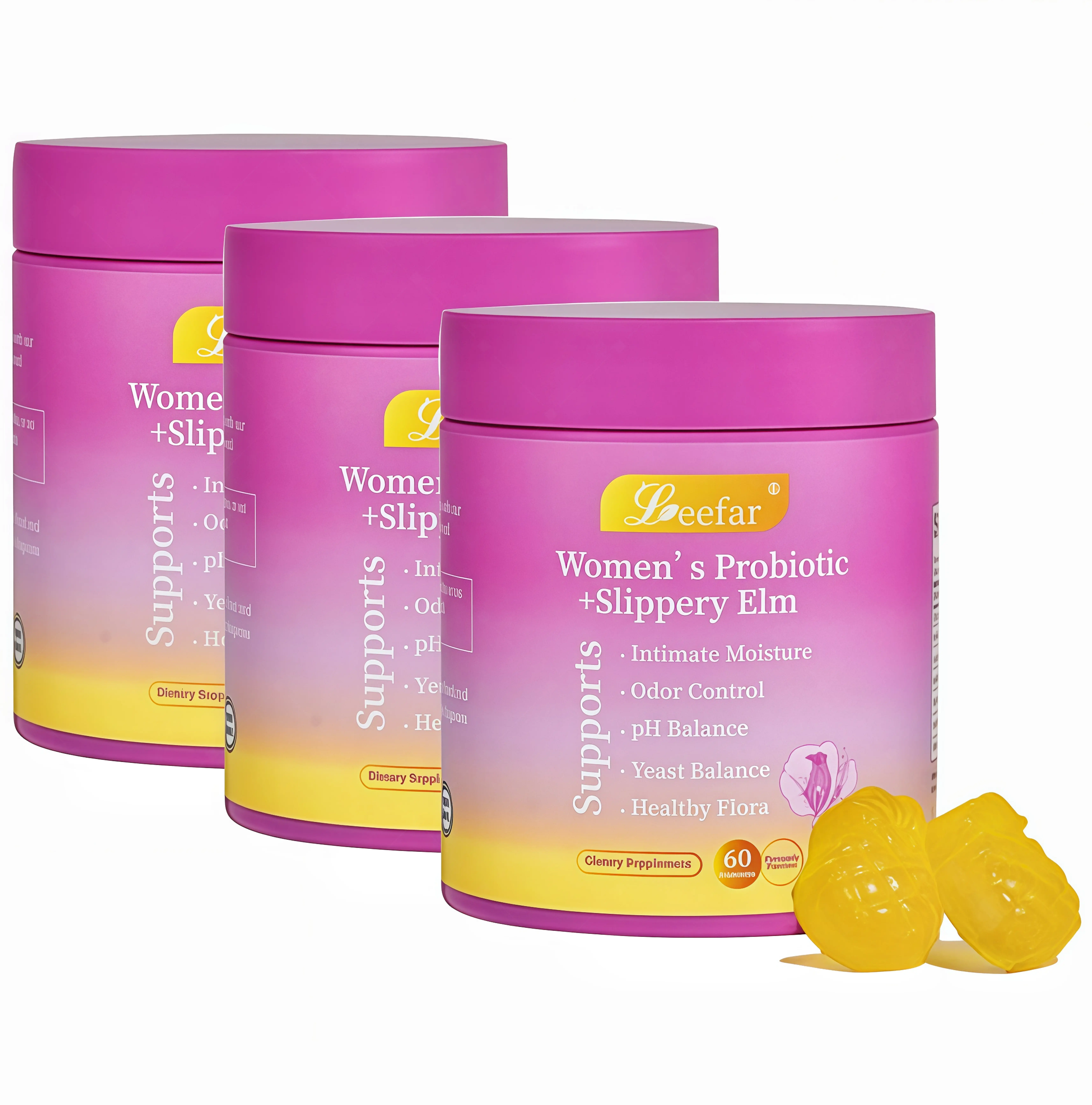 3 Pcs PLEEFAR Her Probiotics Gummies CT - All in One Solution with Slippery Elm and Prebiotics & Lactobacillus Probiotic Blend for Women's pH Balance and Dryness Hawaiian Pineapple Gummies Dietary Supplement