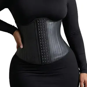 FITNFEM Extreme Waist Trainer 3 Hook Black Corset with Hook Closure W Curve Design Waist Belt for Daily Wear Shapewear Womenswear Compression Polyester