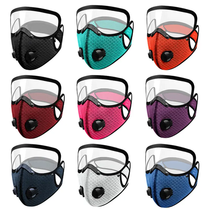 Filter-protected, warm face mask/cycling mask with detachable lens for sports dust protection.