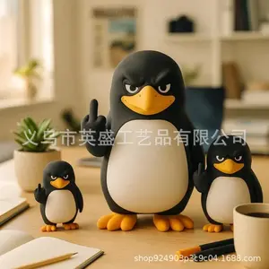Funny Middle Finger Penguin Statue, Angry Penguin Resin Figurine, Novelty Home Office Desk Decor Gift