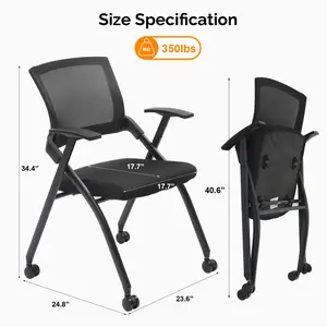 Stackable Conference Room Chairs with Wheels Folding Office Chair with Rebound Back Padded Seat for Training Room Guest Reception Event Capacity 350lbs Black Ergonomic Comfort Foldable & Stackable Easy to Move High-Quality & Sturdy