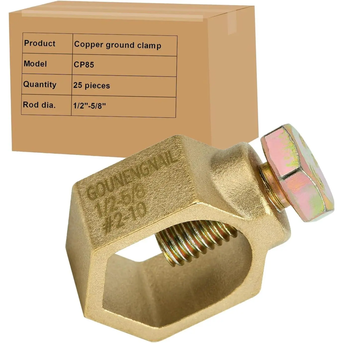 25-Piece Copper Ground Rod Clamp, Compatible with 1/2"-5/8" Grounding Rods for Home Supplies, 25 Pieces