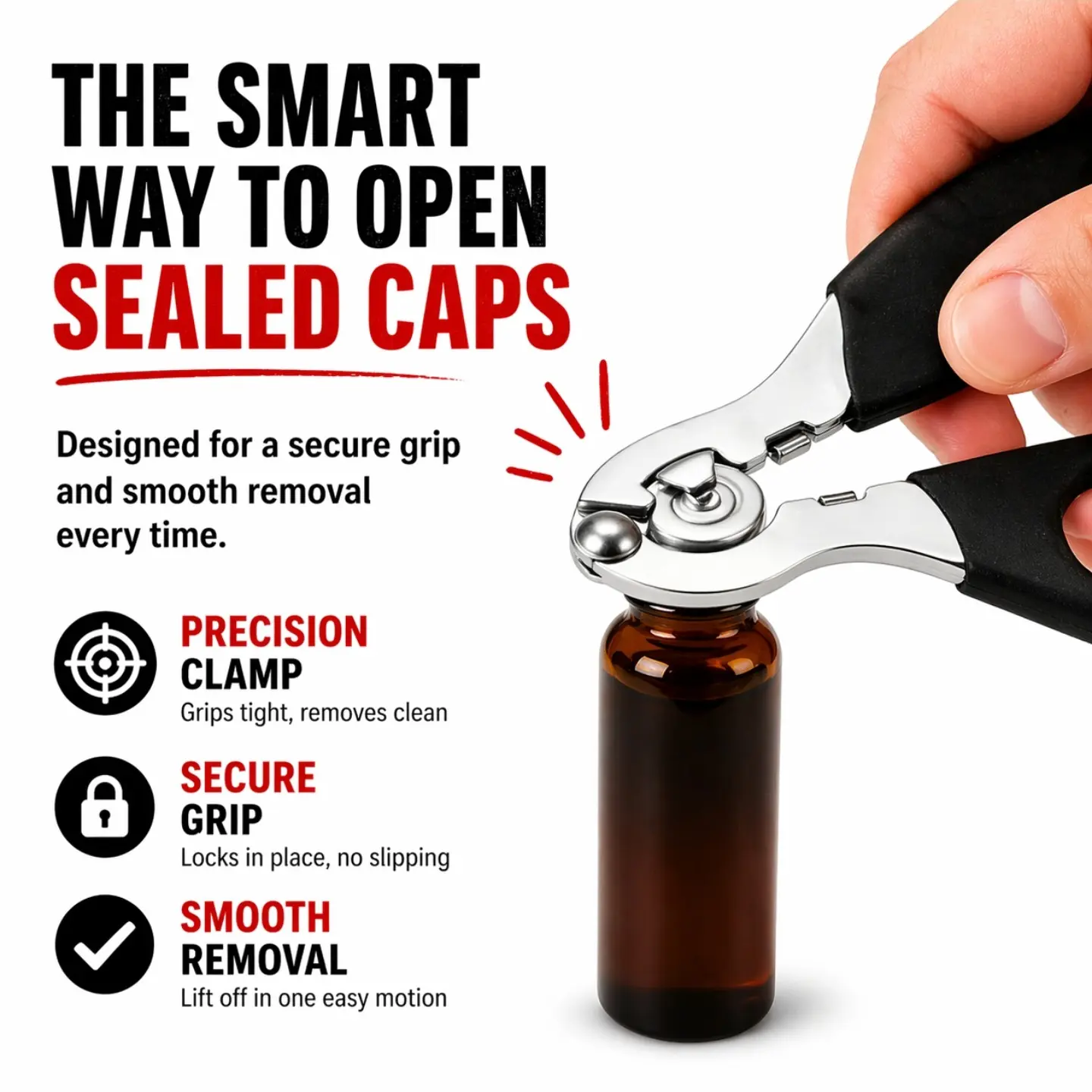 Manual Vial Decapper - Kitchen Utensil Bottle Opener with Precision Clamp, Secure Grip, Non-Slip Design, Smooth Removal, No Magnets, Safety Features for Laboratory Use, Efficient Vial Decapping Tool
