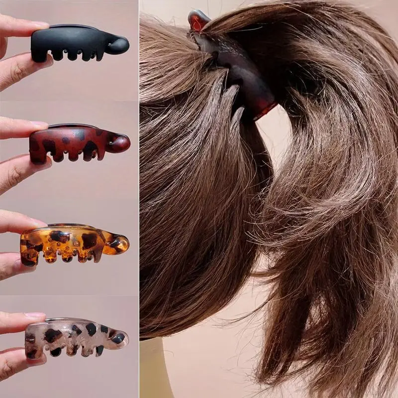 Women's 4pcs Banana Clips - Vintage Oval Leopard Print, Amber and Black, Fashion Hair Accessories for Women, Secure Ponytails, Bun Hairstyles, Banana Clip,summerwins