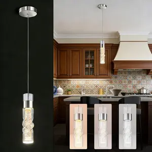 Pendant Lights Kitchen Island, 9W Modern Kitchen Island Lights Brushed Nickel, Ceiling Lighting Fixtures with Crystal Bubble, Integrated LED Hanging Light for Dining Room Restaurant(1 Pack)