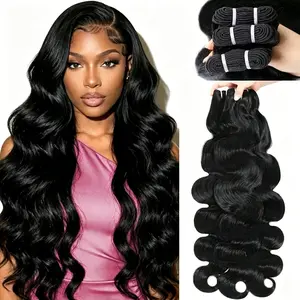 【LUCKOKOS】Factory Direct | 16A raw human hair bundles, body wave bundles, 20/22/24 inches, 100% unprocessed Indian human hair, 1–4 bundles for women, human hair extensions, quick weave, no tangling, natural black