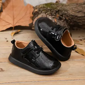 Boys' Oxford Shoes Infants, Suitable All Seasons, And. Elegant Gentleman'S Shoes Toddlers Learning to Walk, Featuring a Black Mirror End. These Walking Shoes Come with Straps And Elastic Bands