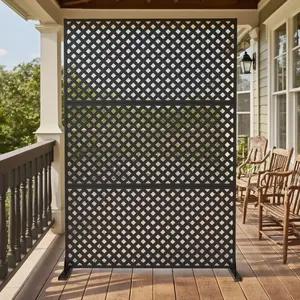72" H x 47" W Galvanized Steel Privacy Screen Outdoor – Metal Room Divider with Stand for Patio, Deck, Balcony & Garden, Indoor/Outdoor Use