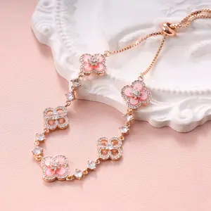 Sparkling Flower Charm Bracelet for Women - Adjustable Chain Bracelet for Daily & Party Wear Trendy Fashionable Accessories