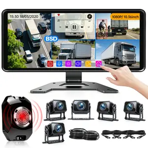 ConewVehicle Truck Backup Camera System,10.36" 5CH Rear View Camera with Quad Split 1080P Touch Screen Monitor,DVR Loop Recording,Night Vision Waterproof for RV Trailer Camper Semi-Truck