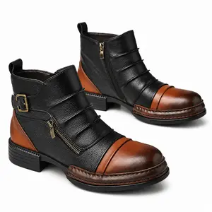 YANXIANSHOES Men's New High-top Casual Leather Shoes Fashionable Versatile Boots Two-tone Personality Trendy Casual Shoes Four Seasons