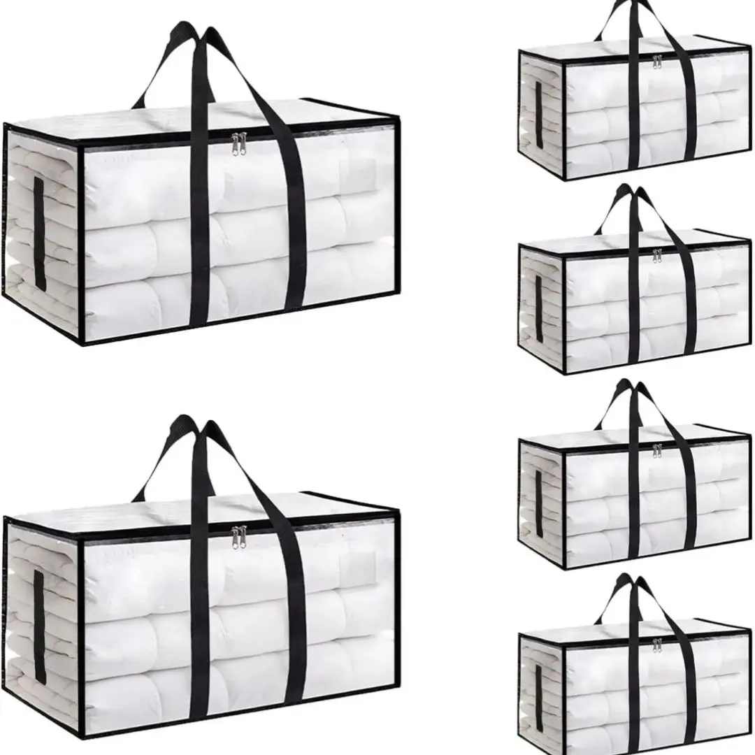 6-Pack Heavy Duty Moving Bags with Backpack Straps, White Storage Totes Alternative, Clothes Organization Bags, Strong Handles, Zippered Carrying Bags, College Dorm Room Essentials, Closet Organizer, Blanket Storage Tote Bag, Home Essentials Packing