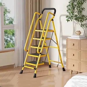 5-level step stool with armrests, foldable anti slip wide pedals, 500 pound thick steel load-bearing capacity, triangular reinforcement for stability and safety, compact and easy to store after folding, suitable for multiple home and office scenarios