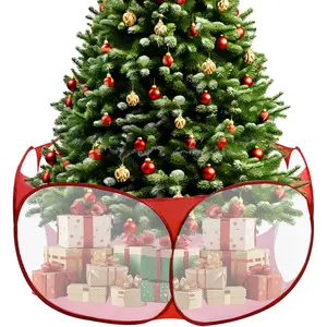 Pop Up Christmas Tree Fence Barrier for Pets, 21.2" Extra Tall Foldable Mesh Trees Gate Around Christmas Tree Guard Protector Cat Proof Panel Large Xmas Tree Blocker from Dogs Rabbits Puppy with Bag