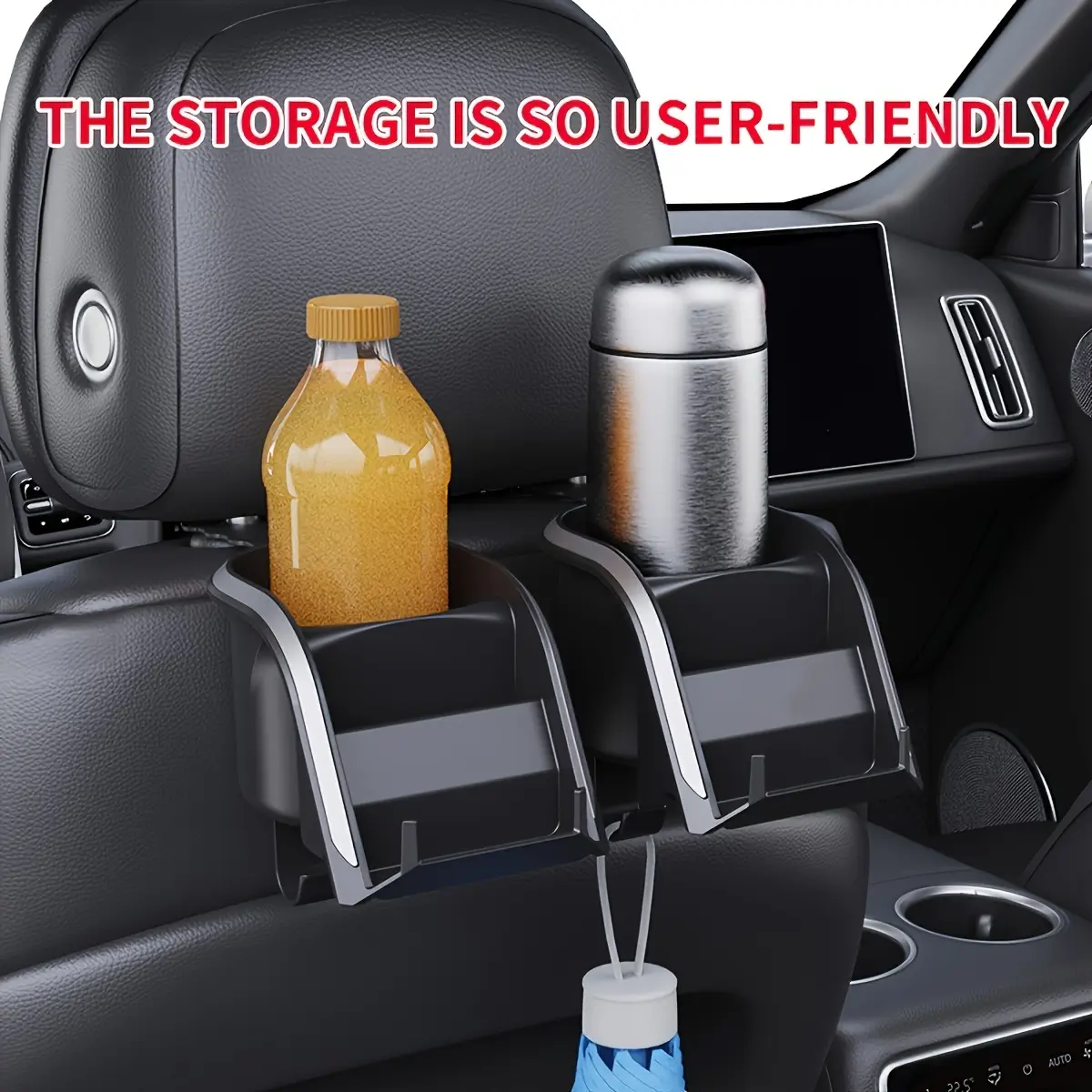 Multi functional car seat back storage rack with cup holder! Mobile phone holder and hook - suitable for most car models campingessentials