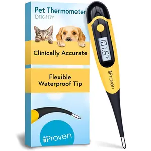 Dog & Cat Thermometer for Accurate Fever Detection, Comfortable Flexible Tip, Waterproof Pet Thermometer, Fast Readings in 20 sec, Whelping and Veterinary Supply, DTK-117Y