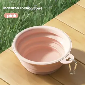 Portable Foldable Pet Bowls Set, 2-Pack 350ML Macaron Color Travel Feeding Water Bowl for Dogs & Cats, Outdoor Hanging Silicone Dish