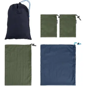 Nylon Stuff Sack Set 5 Pack (1.5L/7.5L/12.8L); Drawstring Storage Sack; Ditty Bags Medium Large XL Pouch for Organization Travel Camping Backpacking Down Jacket; Assorted Colors