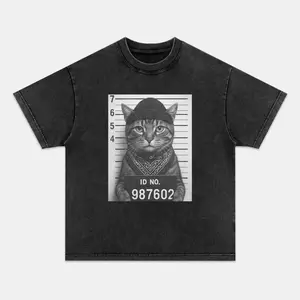 OUTLAW CAT T-shirt, Unisex Vintage Crew Neck Regular Fit Cotton Fabric Casual Comfort Breathable Short Sleeve Funny T-shirts Fashion Men&Women's Top for Streetwear 120904