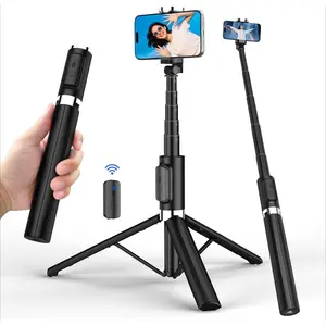 P-SFT01   Selfie Stick Tripod for iPhone, Portable Cell Phone Tripod Stand with Wireless Remote, All in One Travel Tripods Selfie Stick, Compact Phone Stand Compatible with iPhone, Android, Samsung Series Aluminium Bluetooth Adjustable Detachable
