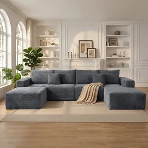 【Deals For You】Joylsle 137"W x 59"D x 22"H Flexible Modular Corduroy Couch, U-Shaped Extra Large Sectional for Home Theater & Napping,3 Packages with 1 Versatile Chaise, 1 Comfy Ottoman & 2 Pillows,  boneless sectional couch， Modern Upholstered Sofa，could