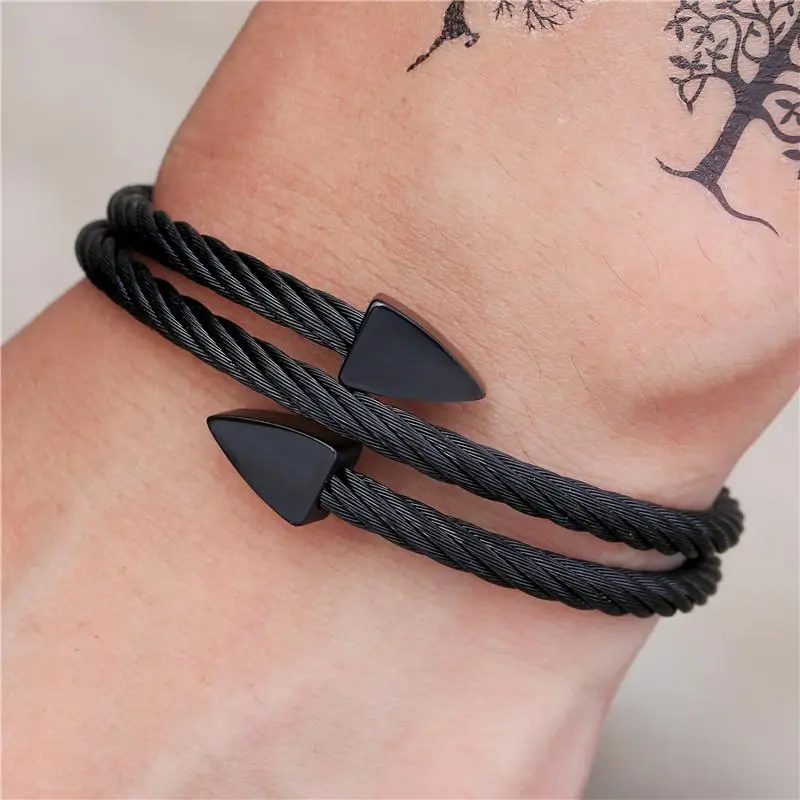 Multi Layers Bracelets & Bangles Cable Wire Love Bangles For Men Stainless Steel Pulseira Men Triangle Bangle Jewelry