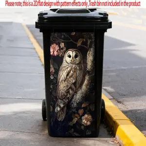 Floral Owl Design Waterproof Bin Sticker, Self-Adhesive Outdoor Decorative Decal, Durable & Stylish Bathroom/kitchen Accessory, Bathroom Decor Supplies
