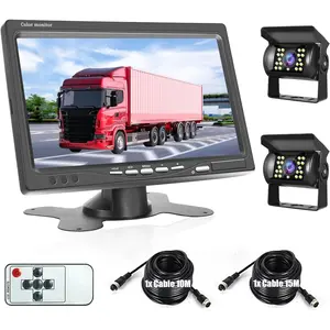 Car Backup Camera 7 inch 1080P IPS Monitor Reversing Camera Kit for Van 2* Waterproof Night Vision Camera with 15m/49ft Cable+10m/32ft for RV/Truck/Trailer/Pickup//Bus/Camper