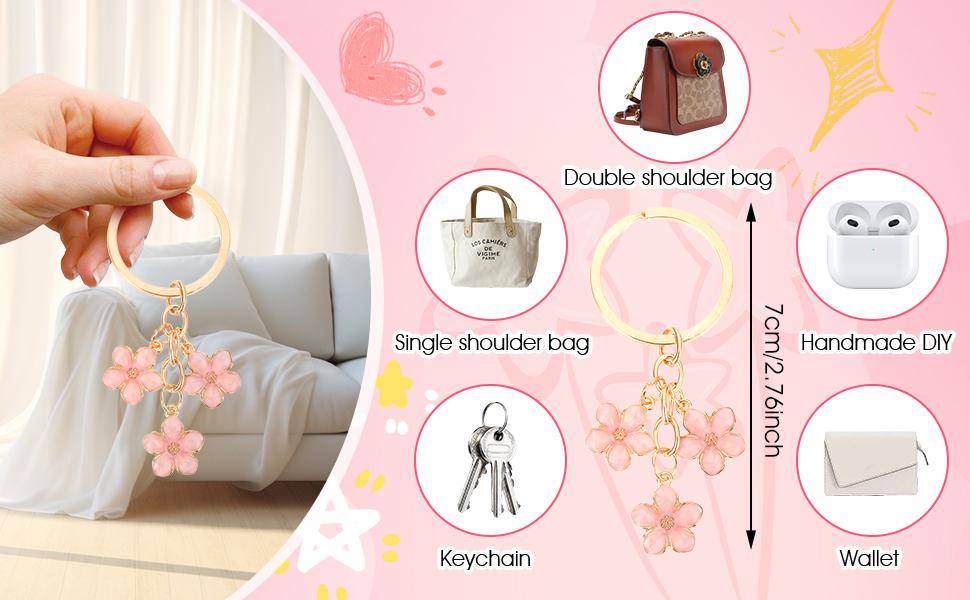 2pcs Flower Keychain, Cute Key Chains, Key Chain Charm, Keychain Accessories for Women Gifts Purse Bag Accessories