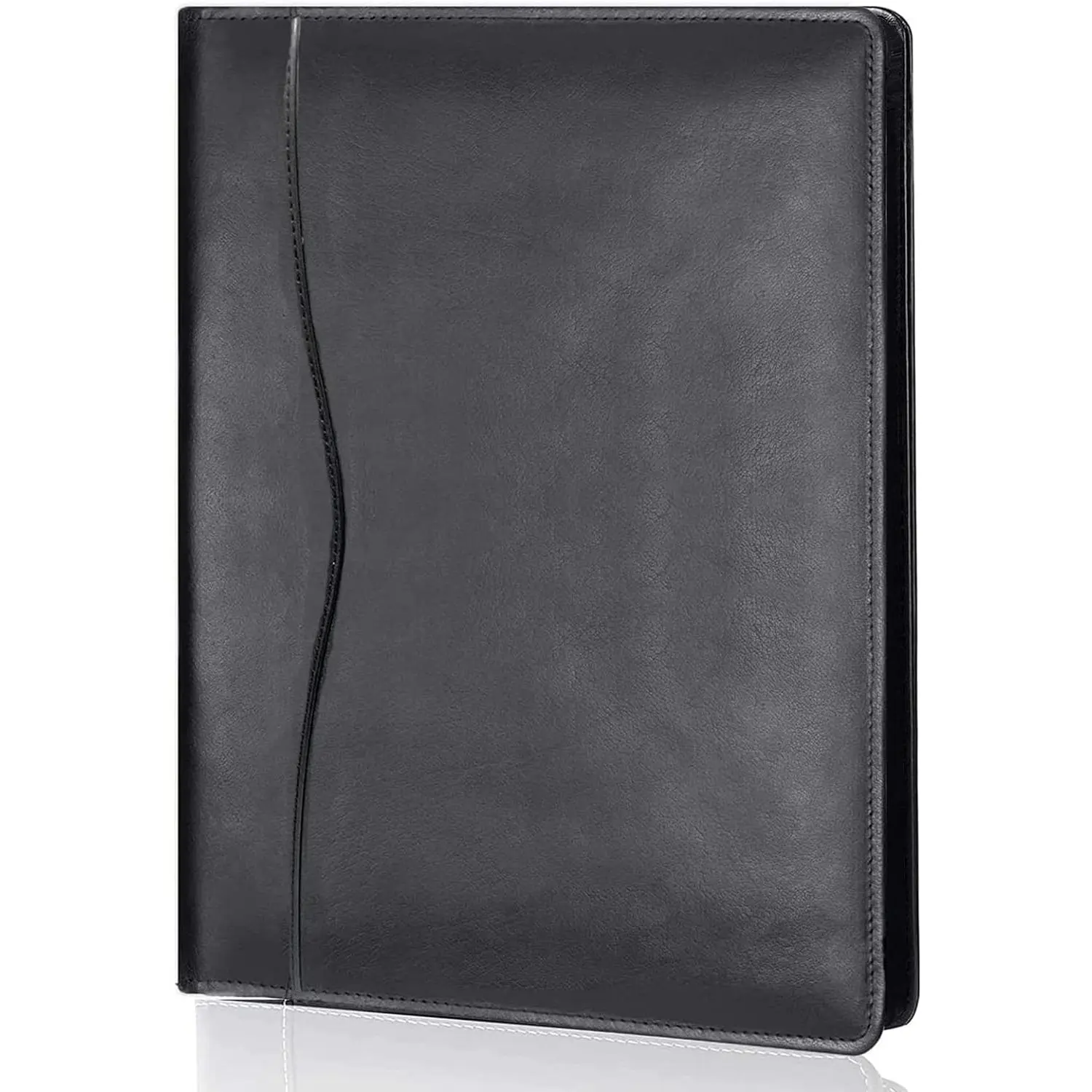 Leather Portfolio Folder Padfolio, Business Padfolio Organizer Document Planner Portfolio Binder Storage Pocket for Legal Pad Holder Paperwork Phone Men Women (Black)