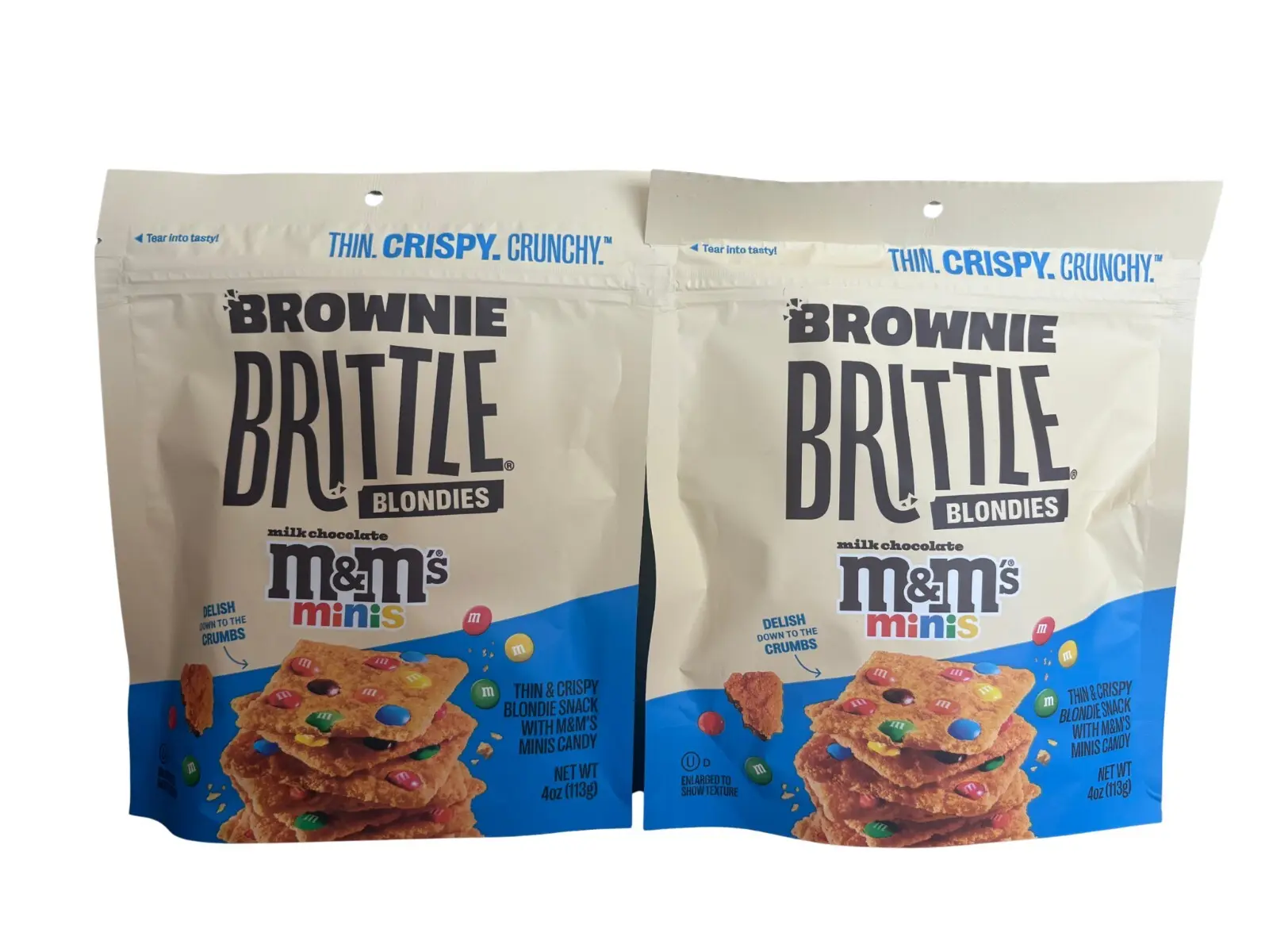Lot of 2 Brownie Brittle Blondies M&M's Minis Thin Crispy Snack 4 oz New