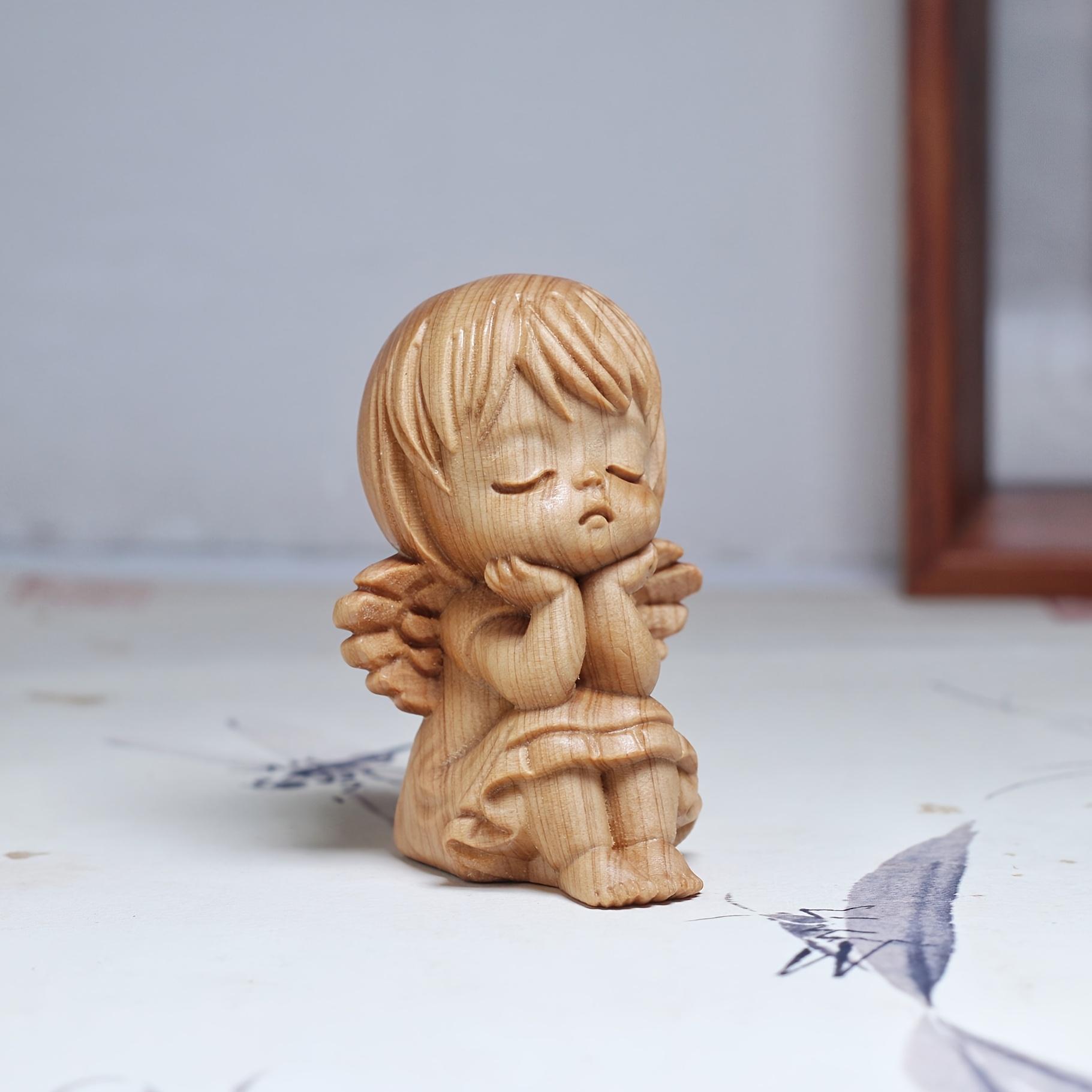 2Pcs Hand Carved Sandalwood Angel Figurines, Mini Winged Angel Statues, Home Desk Decor & Gift 2Pcs Hand Carved Sandalwood Angel Figurines, Mini Winged Angel Statues, Home Desk Decor & Gift