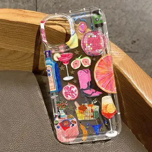 Summer Party Theme Magnetic Phone Case Compatible with iPhone 17 E Air Pro ProMax iPhone16 15 14 Plus 13 12 11 X XS XR Transparent Painted Fruit Cocktail Pattern Shockproof Cover Supports Wireless Charging Fashion Illustration Full Protection Sof