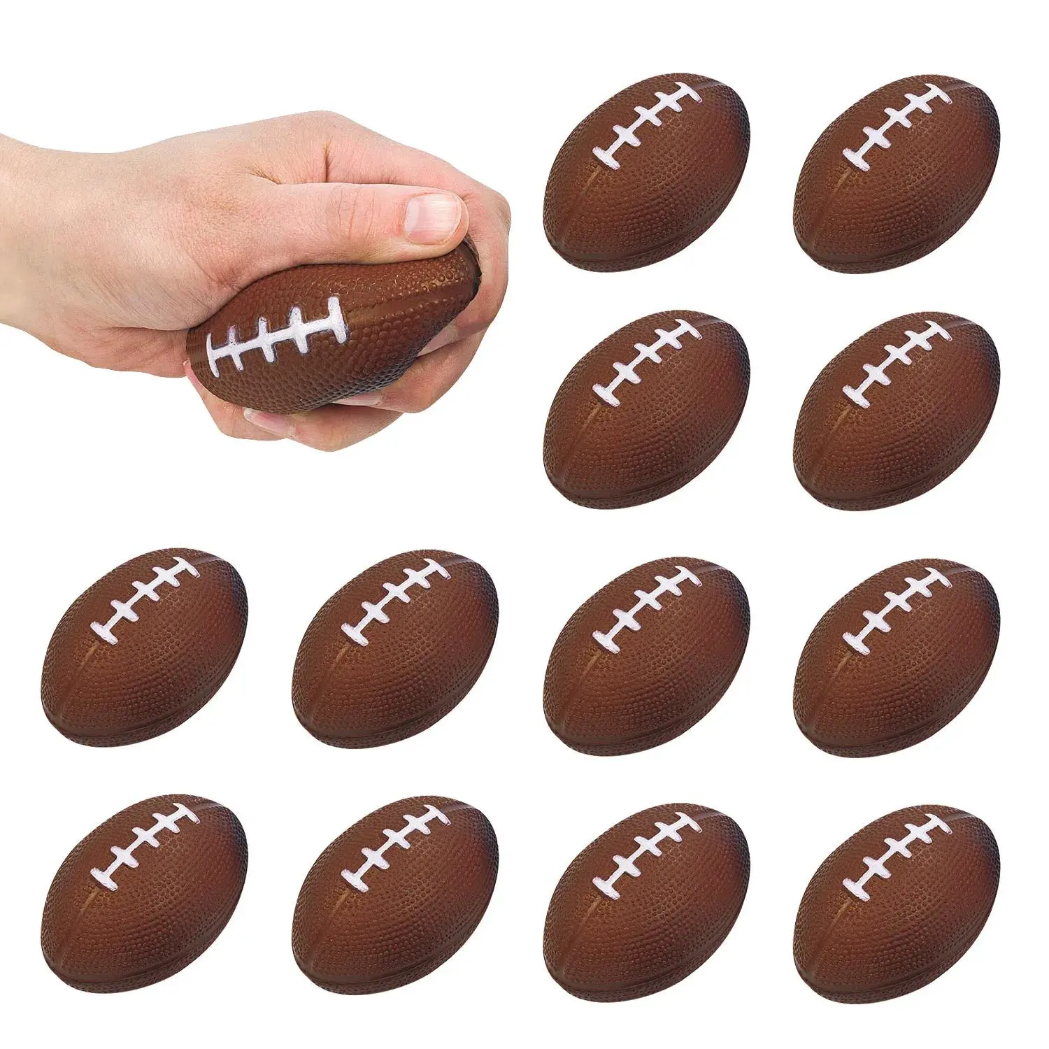 3 1/2" Realistic Football Brown and White Stress Balls - 12 Pc.