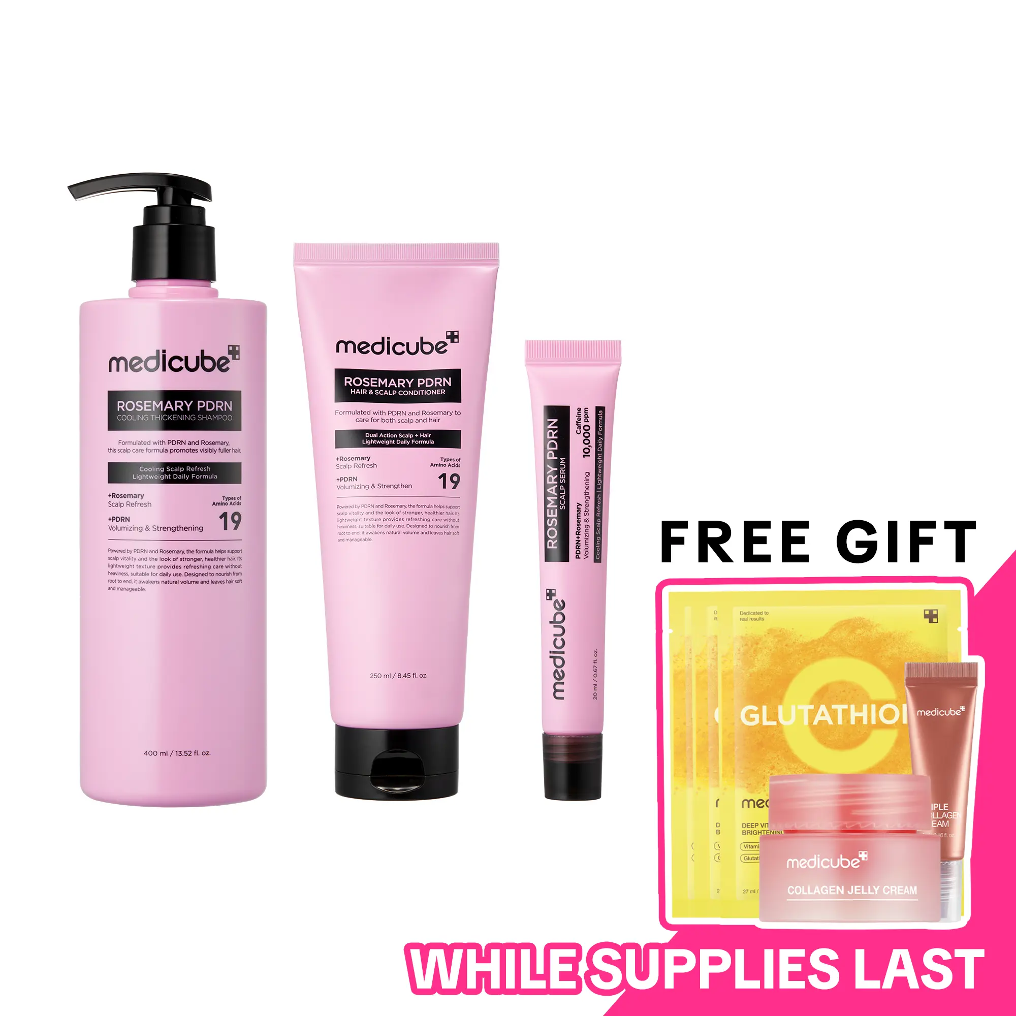 [NEW] [medicube] Rosemary PDRN Scalp-to-Hair Strengthening Set | Includes Shampoo, Conditioner, Hair Mask, Scalp Serum | Hair Thinning Care Set for Dry & Oily, Damaged, Frizzy Hair, Oily Flaky-looking Scalp | Korea Hair Care