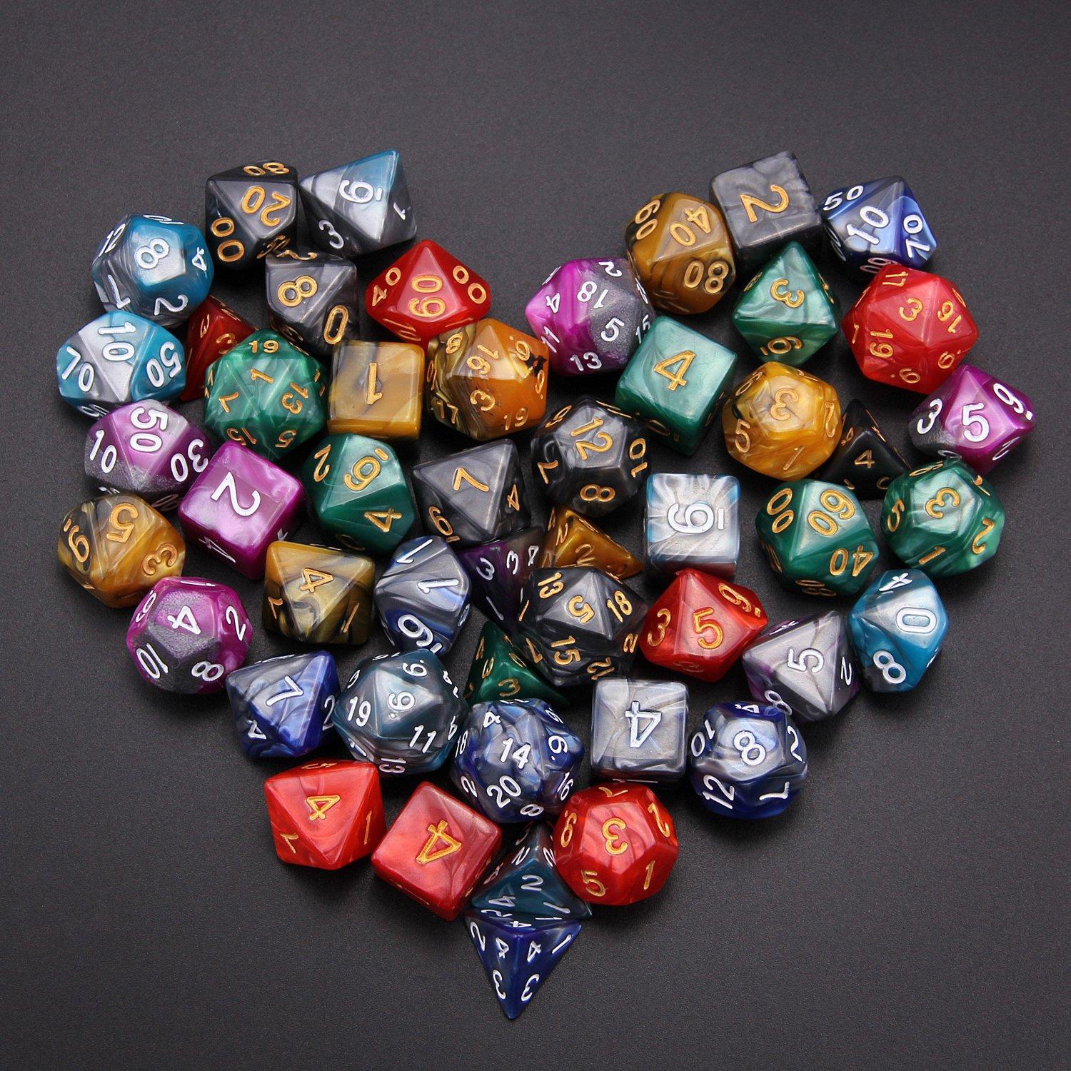 7 Sets (49PCS) Polyhedral Dice Set for Dungeons & Dragons/RPG, Complete D&D/DND Dice Sets (D20, D12, D8, D6, D4 & 2×D10 [0-9 & 00-90]) with 7 Pouches