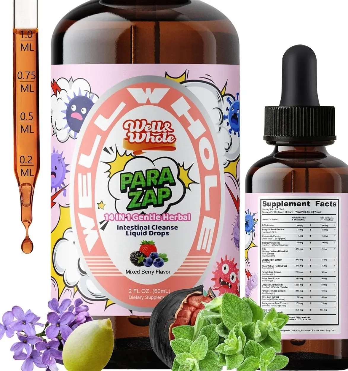 Black Walnut Clove Drops for Kids, Gut Support Liquid, Gentle Herbal, 60mL | 14 In 1 Digestive Health & Immune Support, Kids-Friendly & Alcohol-Free, with Pumpkin Seeds, Oregano Oil & Elderberry