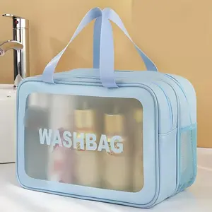 1pcs Waterproof Transparent Toiletry Organizer - Compact Travel Pouch with Wet-Dry Separation Feature Multifunctional Toiletry Bag