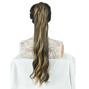Clip-in Extended Ponytail 24inch Curly Wavy Straight Wig Long Brown Braid for Women Easy Fasten Updo