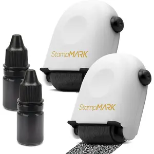 Identity Theft Protection - 2 Pack Super Roller Stamps with Two 5ml Refill Ink Bottles - Confidential Roller Stamp