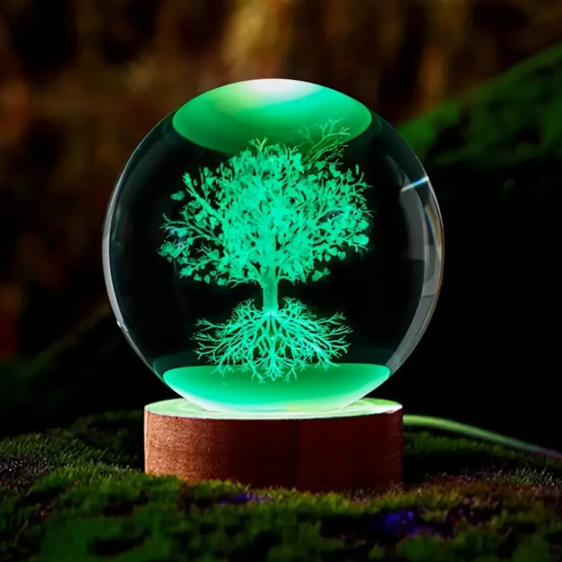 1pc Color-Shifting 3D Engraved Crystal Ball Featuring a Life Tree Design, Equipped with an LED for a Vibrant Night Light. an Exceptional Present for Birthdays, Holidays, And Other Special Events - Powered by USB, No Batteries Needed