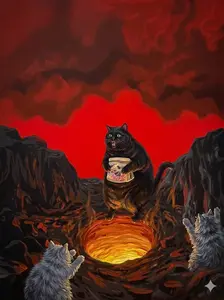 [SALE UP TO 40%][Unframe] Funny Black Cat Art Poster - Surreal Cat Wall Decor - Dark Humor Animal Print - Premium Matte Vertical Poster