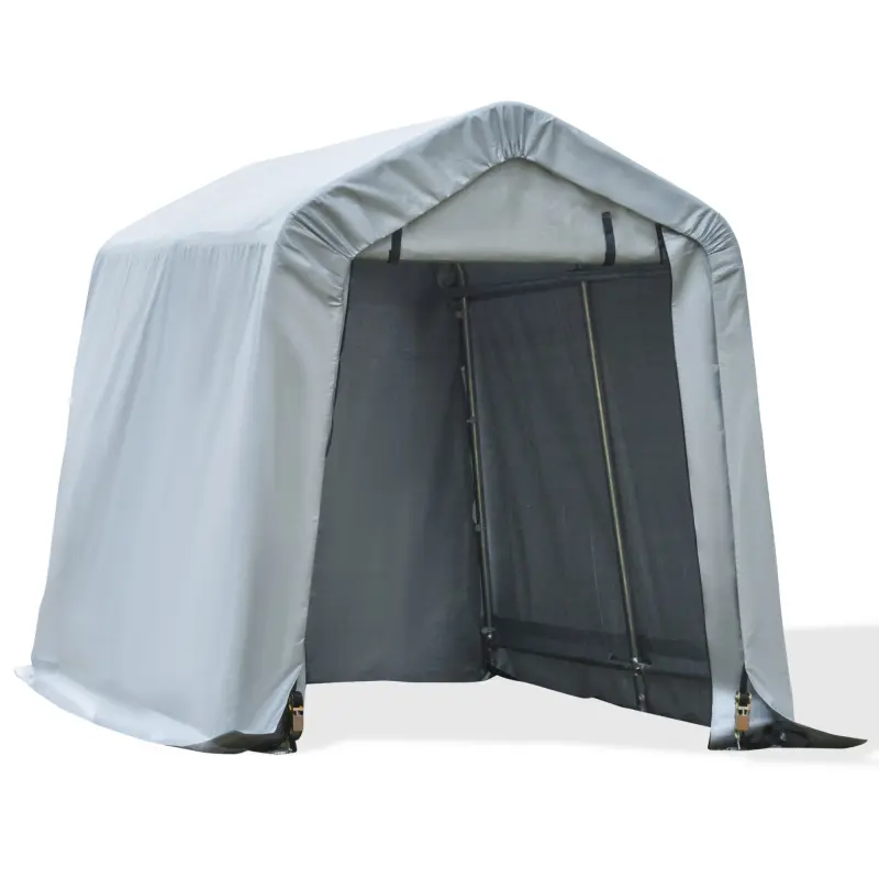 6' x 8' Sturdy Stainless Steel Portable Carport Canopy Garage, Heavy-Duty Patio Storage Shelter with Anti-UV PE Cover, Double Zipper Doors, Ratchet Straps, 23 lbs Steel Frame (94.5 in L, 70.75 in W, 70.75 in H) for Motorcycle, Garden Tools (Light Gray)