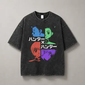 Hunter x Hunter Graphic T Shirt Gon Killua Kurapika Leorio Vintage Washed Oversized Anime Tee Streetwear Shirt