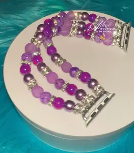Vibrant Violet Beaded Apple Watch Band (Glass) Metal
