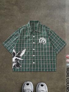 men's regular fit letter & striped print short sleeve shirt, casual retro button top for all seasons, men's clothes for daily wear