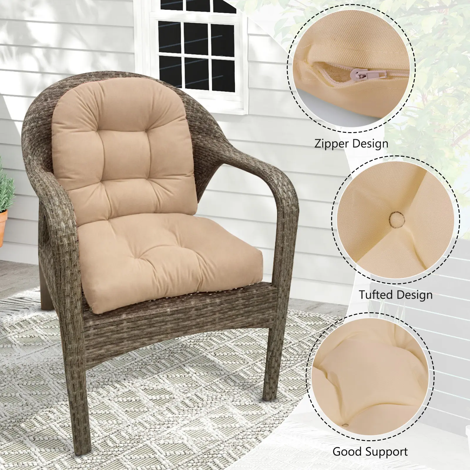Outdoor Indoor U Shaped Wicker Seat Cushion Set Tufted Chair Pads Chair Cushions Set of 2 for Patio Garden Home Office Furniture